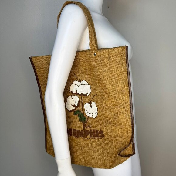 Vintage 1970s/80s Memphis Cotton Burlap Tote Bag - Picture 2 of 5